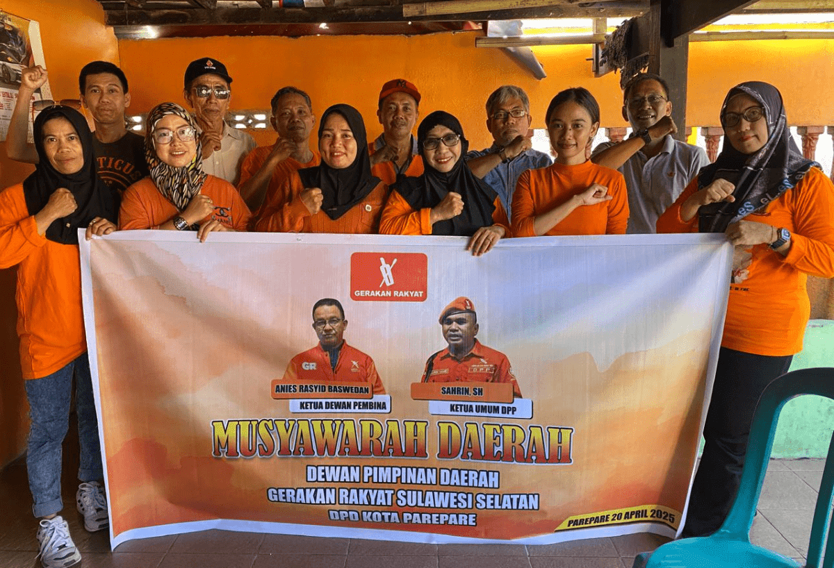 Musyawarah Daerah (Musda) I Dewan Pengurus Daerah (DPD) Gerakan Rakyat Kota Parepare, Sulawesi Selatan, resmi digelar pada Minggu, 20 April 2025.